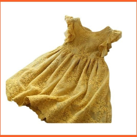 whatagift Yellow 2 / 3T Princess Embroidery Girls Flower Lace Dresses