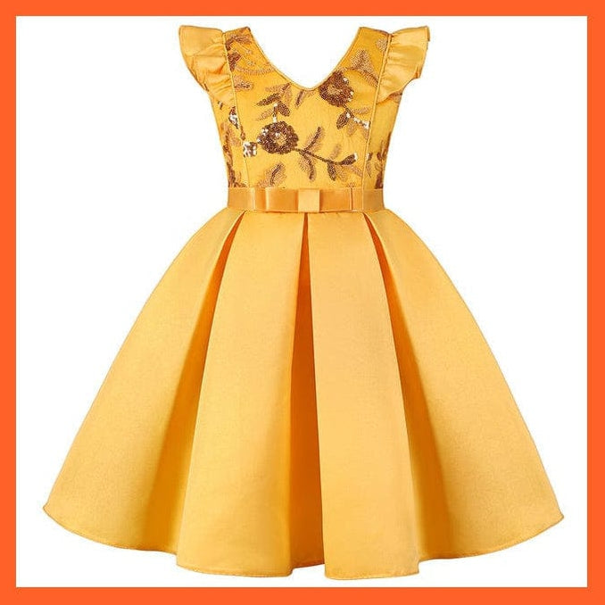 whatagift.com.au Yellow / 2-3y(size 100) Girl Flower Sequins Dress For Princess Party