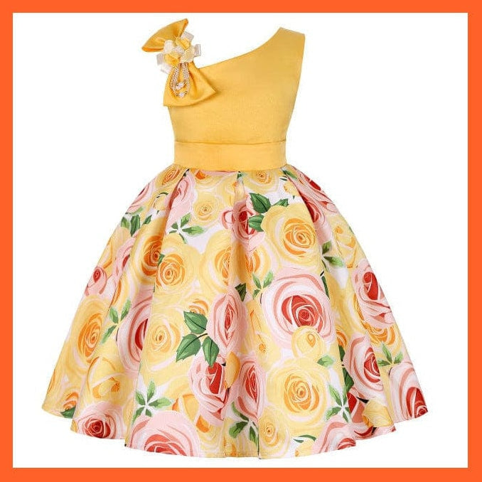 whatagift.com.au Yellow / 2T Floral Print Dresses For Girls