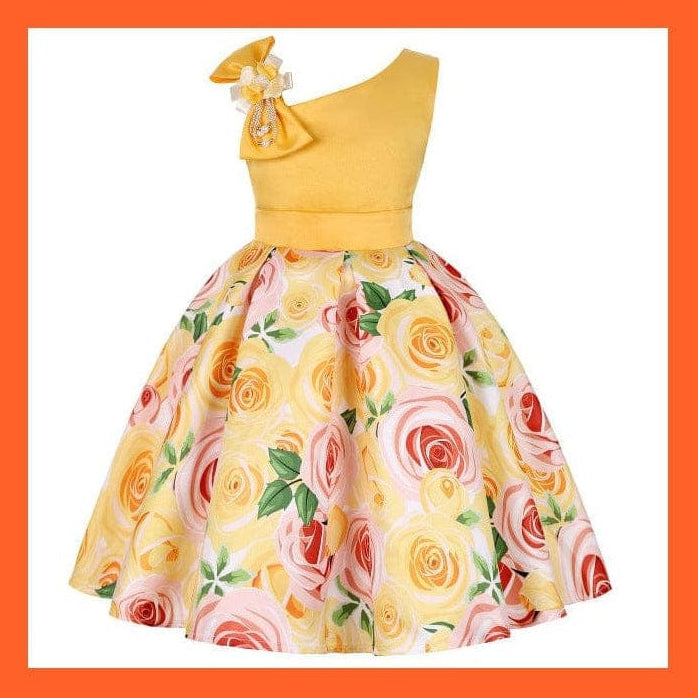whatagift Yellow / 2T Floral Print Dresses For Girls