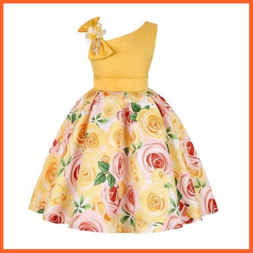 whatagift Yellow / 2T Floral Print Dresses For Girls