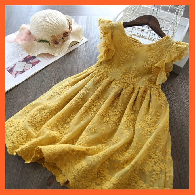 whatagift.com.au yellow 3-2 / 3 T ( 100 CM ) Girls Lace Dress New Floral Kids Dresses