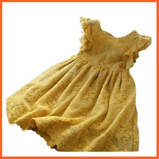 whatagift.com.au yellow 3-2 / 3 T ( 100 CM ) Girls Lace Dress New Floral Kids Dresses