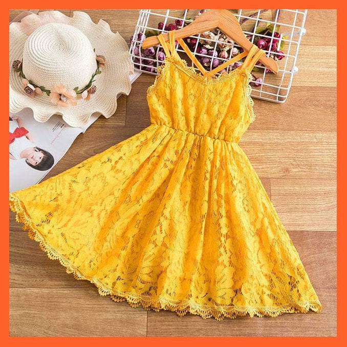 whatagift.com.au Yellow / 3T Princess Embroidery Flower Lace Dress  Girl