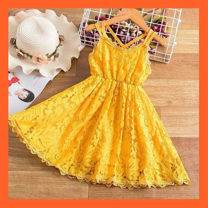whatagift Yellow / 3T Princess Embroidery Girls Flower Lace Dresses