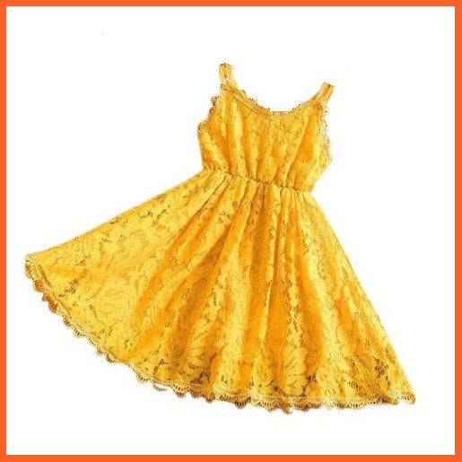 whatagift Yellow / 3T Princess Embroidery Girls Flower Lace Dresses