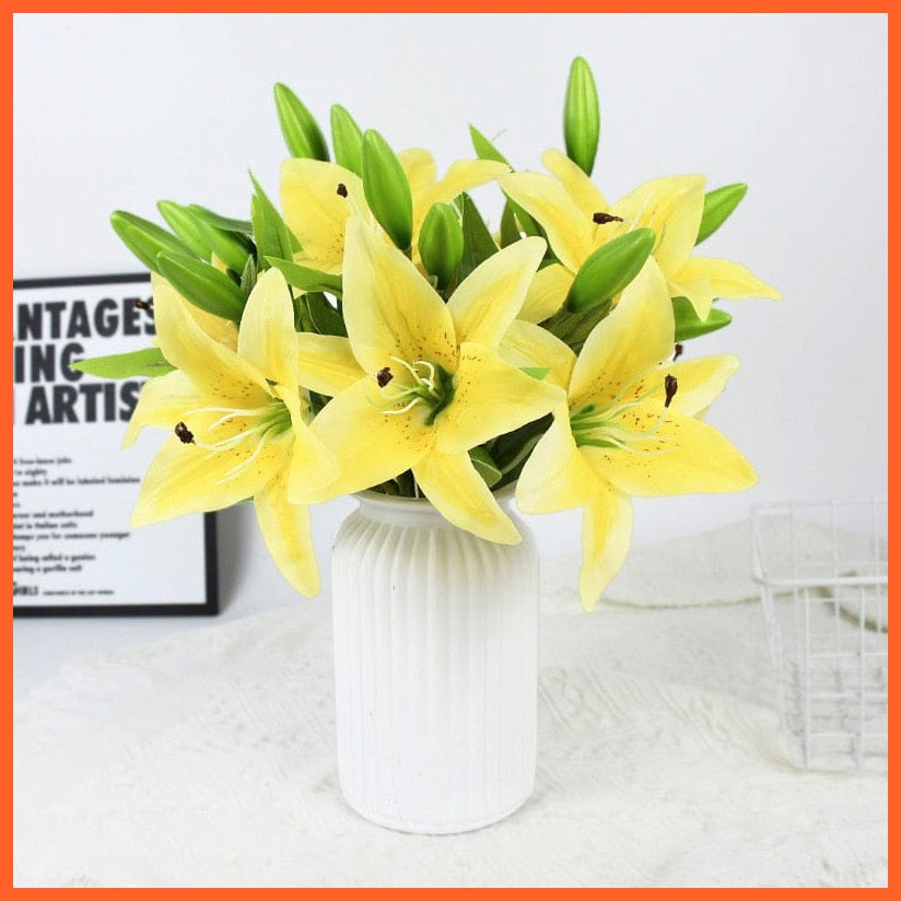whatagift.com.au yellow 5Pcs 38cm White Lily Artificial Flowers | Fake Plant for Home Decoration