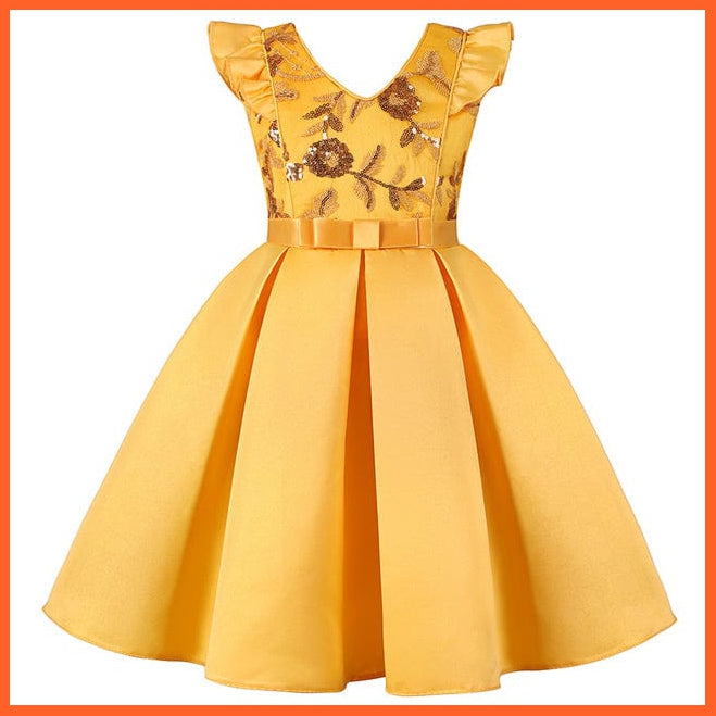 whatagift.com.au Yellow / 8-9y(size 150) Girl Flower Sequins Dress for Princess Party