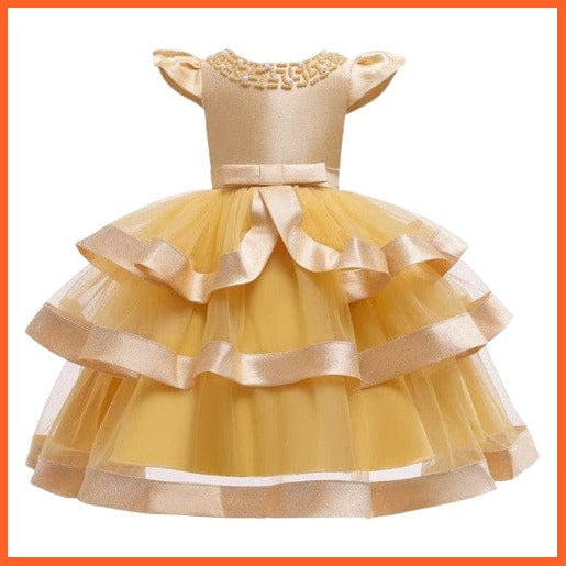 whatagift.com.au Yellow / 80 Beading Layered Girls Dresses For Wedding Party