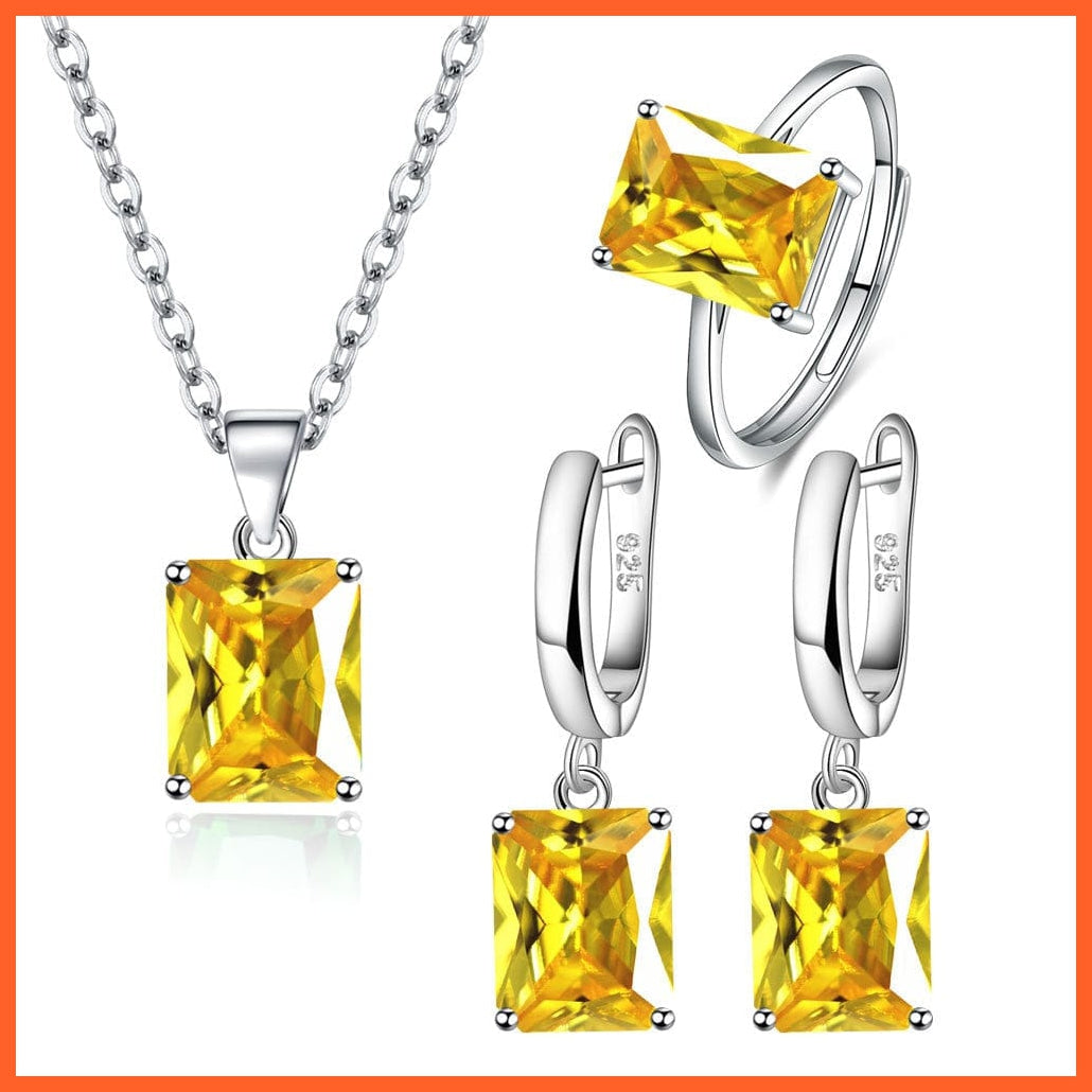 whatagift.com.au Yellow 925 Sterling Silver Ring Earrings Necklace For Women| Best Gift for Women Day Mothers Day Valentines Day