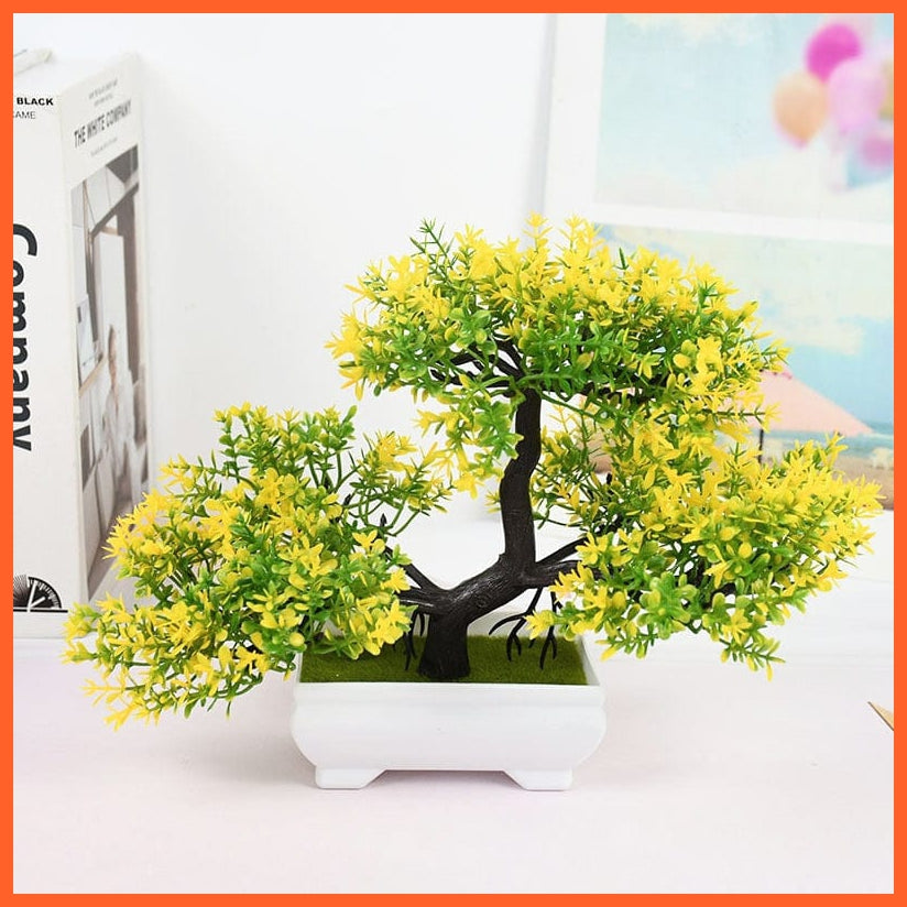 whatagift.com.au yellow Artificial Bonsai Small Tree Pot Plants | Fake Flowers For Home Decoration