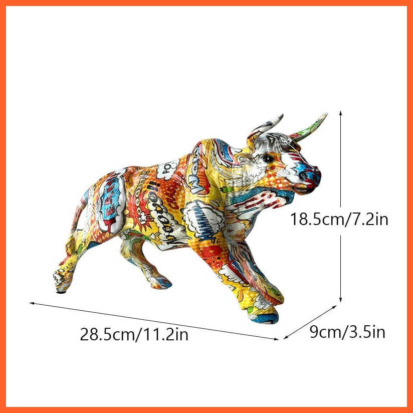 whatagift.com.au Yellow Graffiti Painting Bull Resin Lucky Figurines For Home Decore