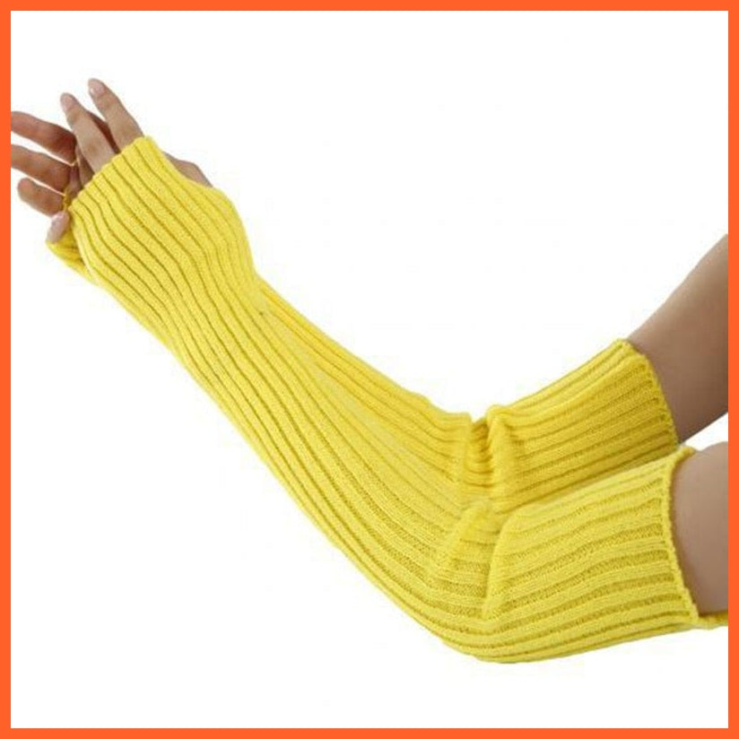 whatagift.com.au yellow / length-52cm Women Warm Long Gothic Lolita Knitting Glove Stretch Fingerlings Mittens