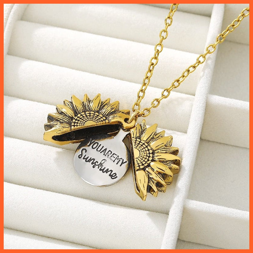 whatagift.com.au You Are My Sunshine Open Sunflower Pendant Locket Necklace For Women
