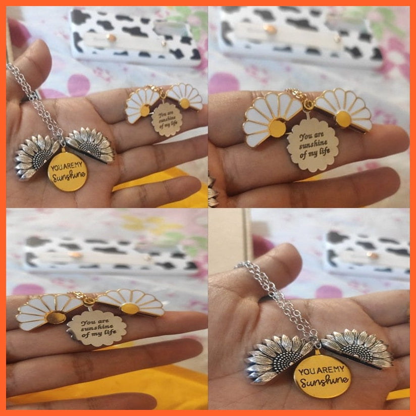 whatagift.com.au You Are My Sunshine Sunflower Open Pendant Necklaces For Women | Stainless Steel Long Chain Bohemia Necklace