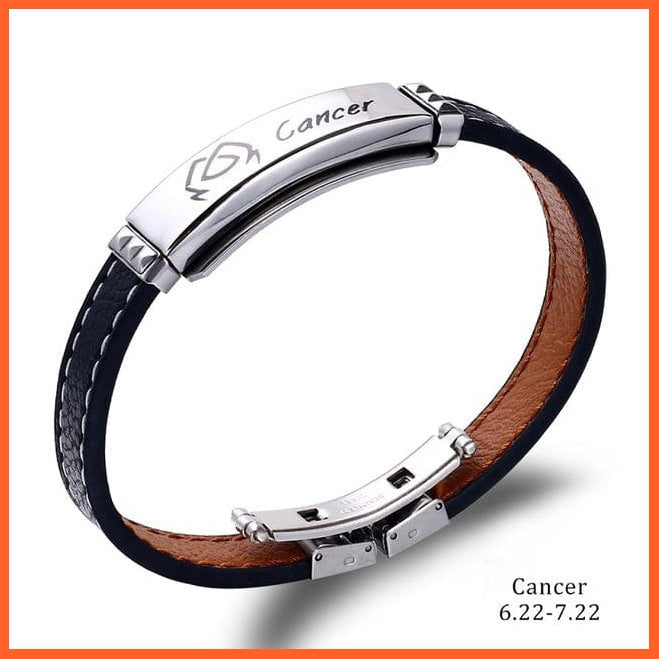 whatagift.com.au zodiac jewellery cancer / 21cm 12 Constellations Cuff Bracelet | Black Leather Stainless Steel Bracelet For Men